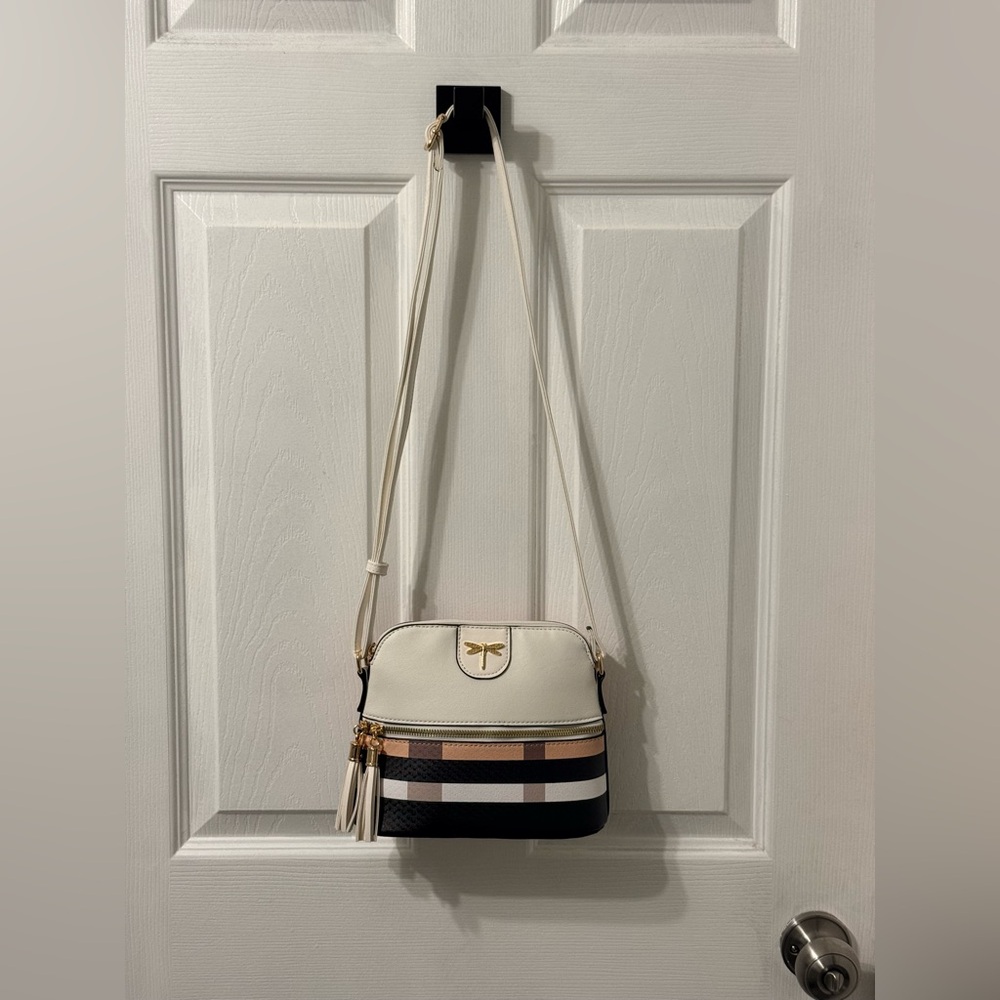 Casual Trendy Cream, Tan and Black Crossbody Bag